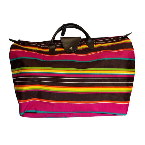 JoAnn Marie Designs Large Tote Bag Travel Beach Brown Multicolor Stripe, EUC - Picture 1 of 6